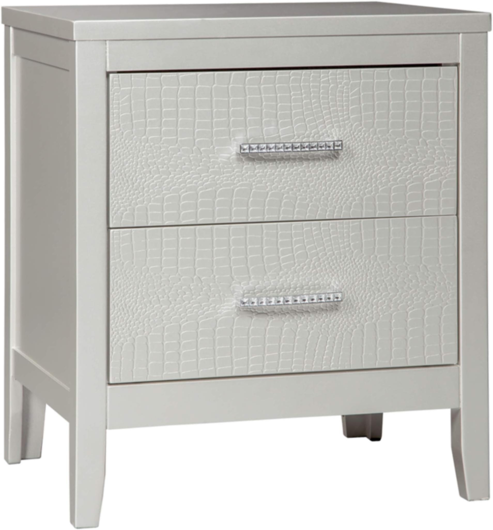 Signature Design by AshleyFurniture - Olivet Nightstand - Contemporary Glam - 2 Drawers - Silvertone Metallic Finish - Chrome Pulls w/Decorative Faux Crystals