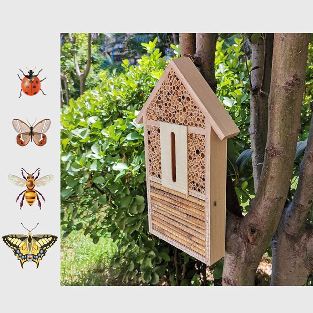 Hoteles de madera multi al aire libre del insecto de la calidad multi del hotel de la casa de la abeja de gran tamaño para Mariposas, escarabajos, colmenar-Tamaño 29,5 x 15 x 4 cm