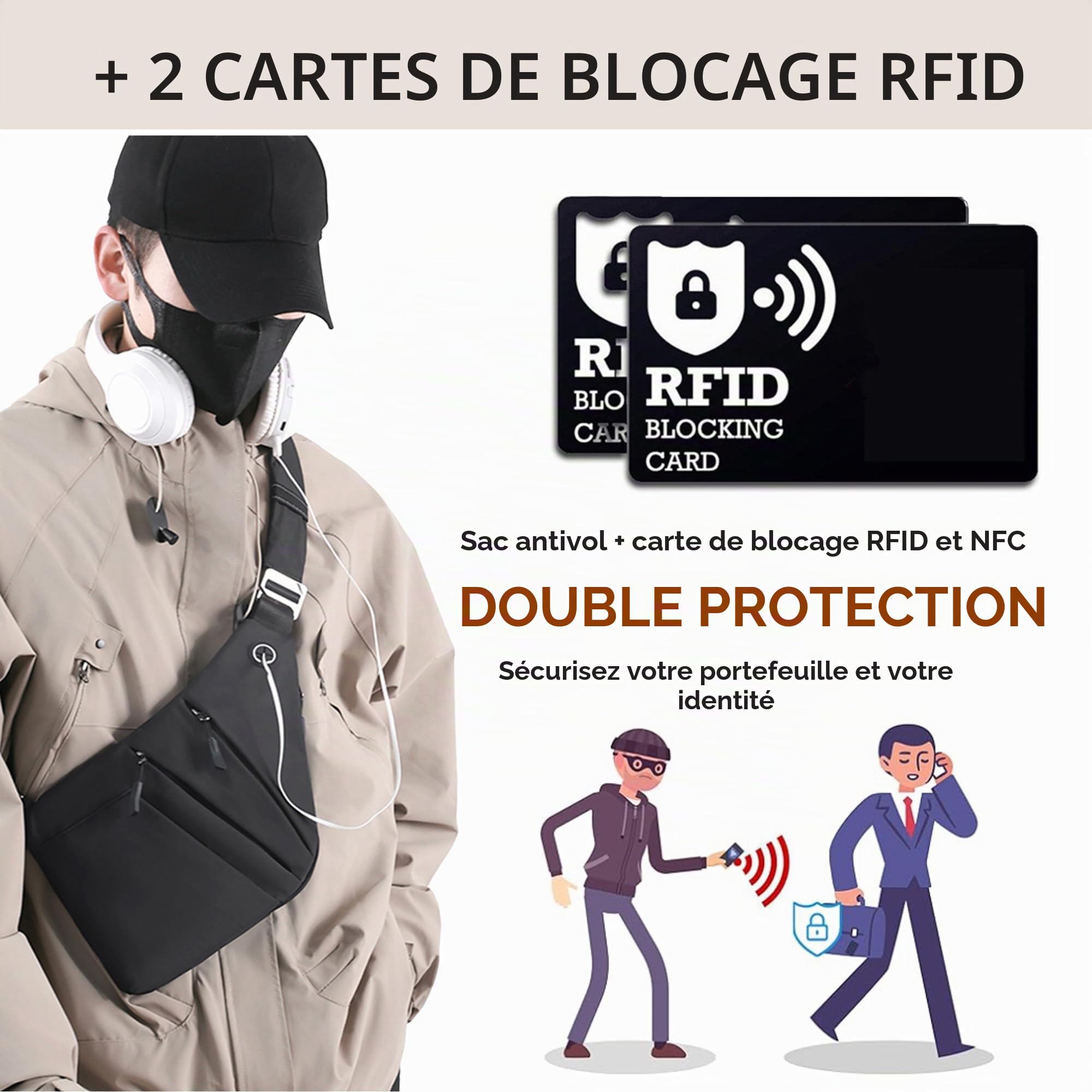Sac anti-vol multifonction, Sac bandoulière anti-vol avec compartiments multiples étanche sécurisé pour voyage