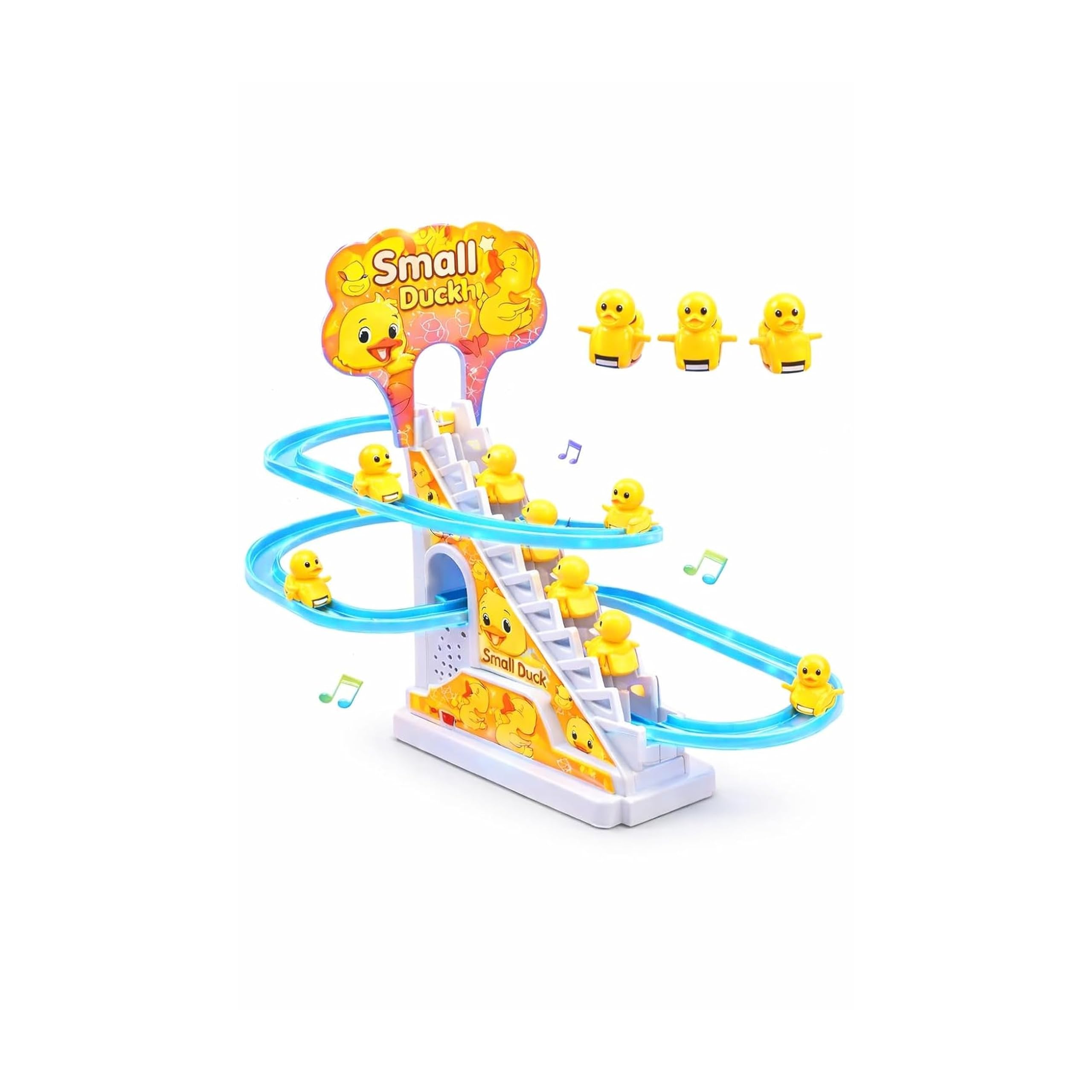 PRIME DEALS Duck Slide Toy Set, Funny Automatic Stair-Climbing Ducklings Cartoon Race Track Set Duck Roller Coaster Escalator Toy with Flashing Lights & Music (Duck Track Set)