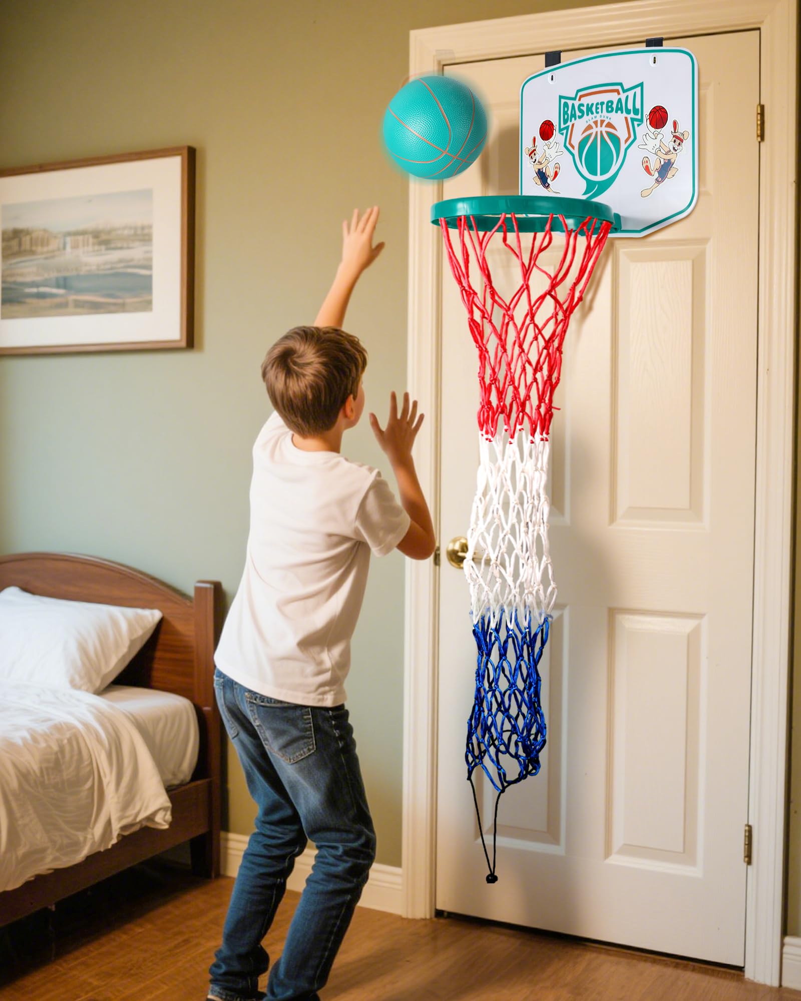 Basketball Hamper Toy for Kids – Fun Over-the-Door Laundry Hoop with Ball – Build Good Habits Early & Keep the Floor Tidy(Green)