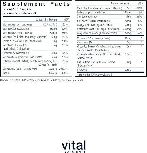 Miniatura 2 de Vital Nutrients Once Daily Multivitamínico Multivitamínico vegano para mujeres y hombres Sin alérgenos 19 vitaminas esenciales + antioxidantes