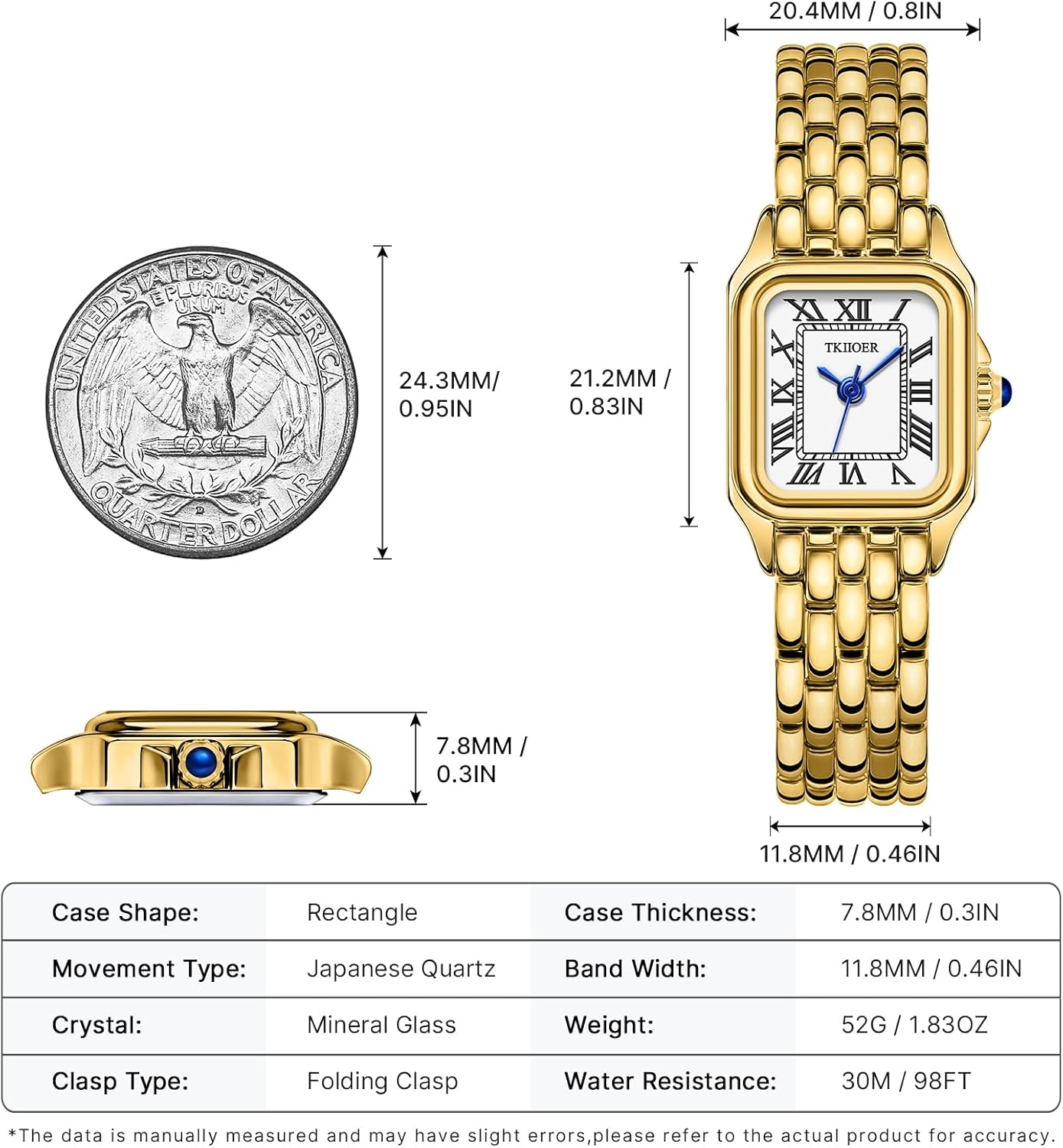 Small Gold Watches for Women, Vintage Roman Dial Women's Watches, Rectangular Case Ladies Analog Watch - Image 4