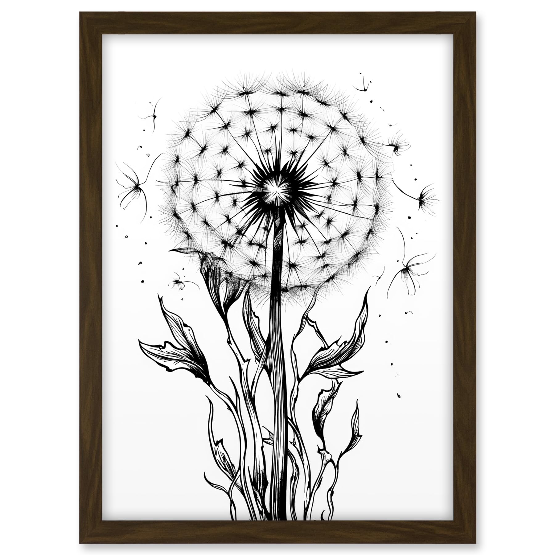 Artery8 Dandelion Flower Seed Black and White Rockabilly Americana 50s Artwork Framed A3 Wall Art Print