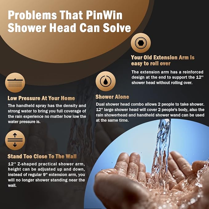 PinWin Regadera Doble 12" Brazo Extensible Ajustable Dorado Cepillado miniatura 4