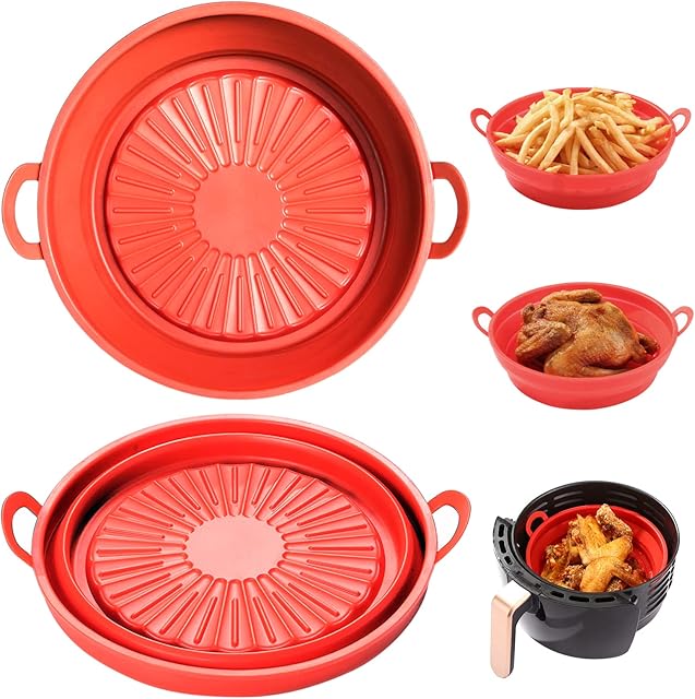 Golden Bell Air Fryer Silicone Liners Basket 7.5 inch Air Fryer Oven Accessories Reusable Air Fryer Silicone Pot Liner (Red, 1)