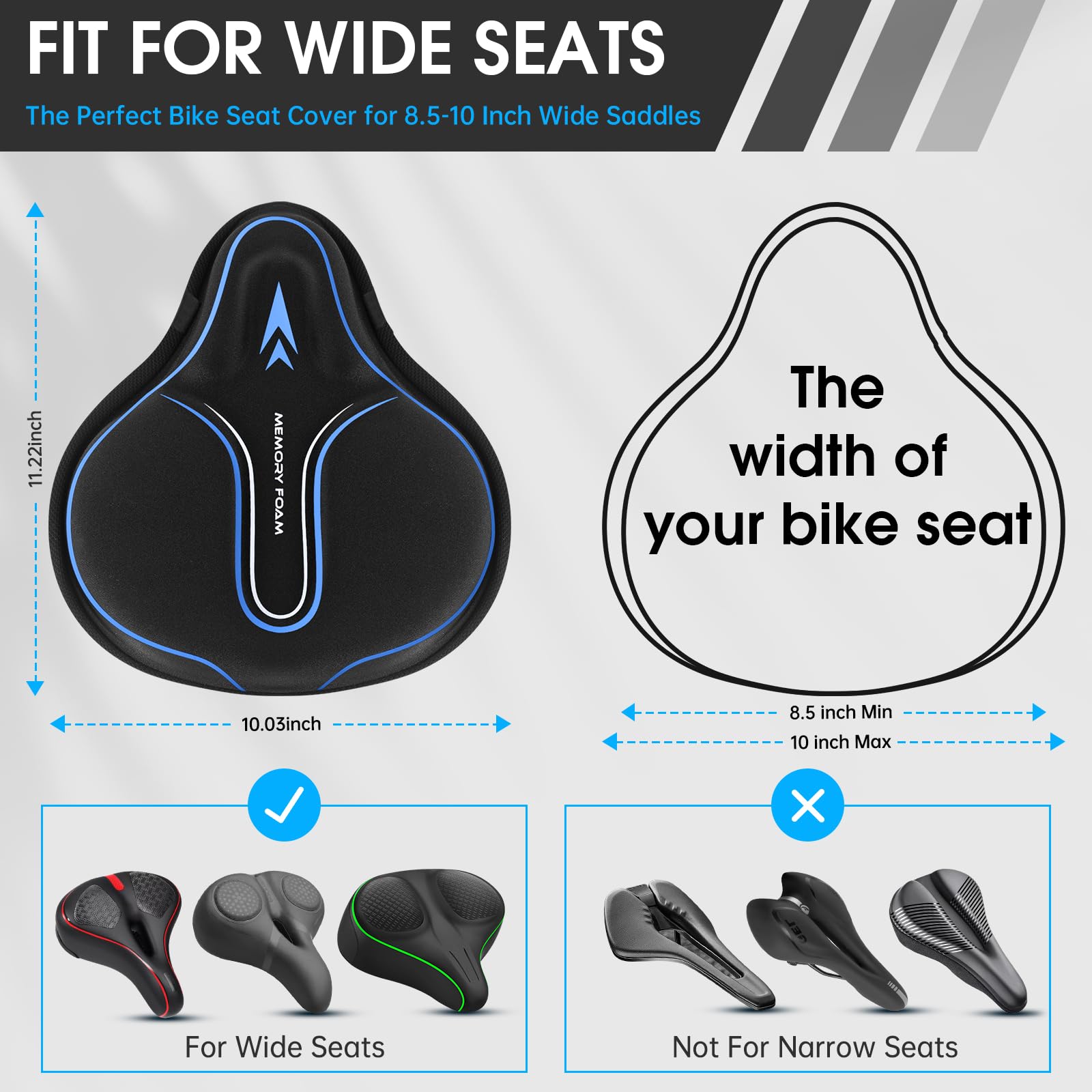 Coprisedile imbottito in memory foam, morbido cuscino per bici da uomo e donna, comodo accessorio per bici, ciclismo all'aperto e al chiuso (blu)