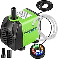 Vista 1 de FREESEA Bomba de agua sumergible de fuente: Bomba de acuario ajustable de 10 vatios y 160 GPH con luz LED Tubo de 3.3 pies para estanque al aire