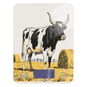 Waterproof Portable Food Scale 11lb/0.18oz, 5kg/5g Ranch Cow Black Farmland Yellow Scale for Grams with 4 Unit for Meal Prep Weight Loss Weight Loss Batteries not Included pesa Digital