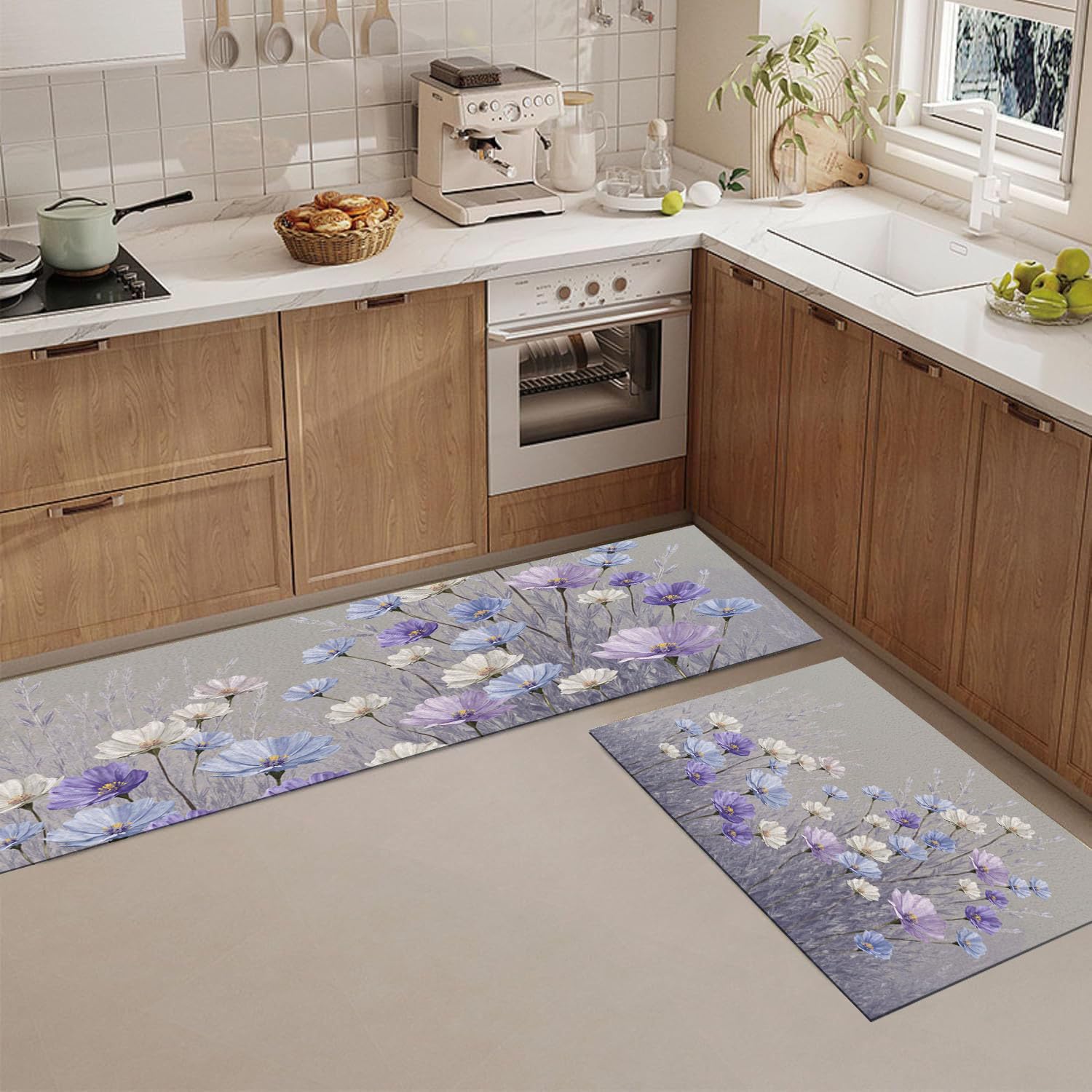 Tapis cuisine devant évier lavande lavable anti-glisse