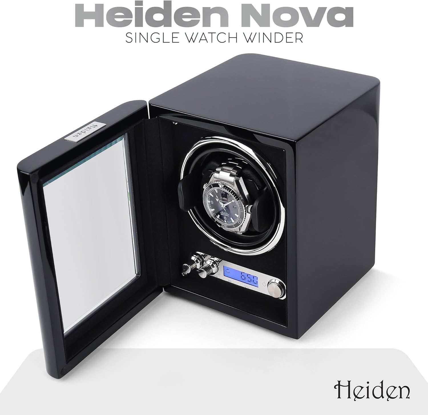 Heiden Single Watch Winder - Watch Winder for Automatic Rolex Watches, Direct Drive Brushless Motor, LCD Digital Controls, Hand Made and Assembled Nova