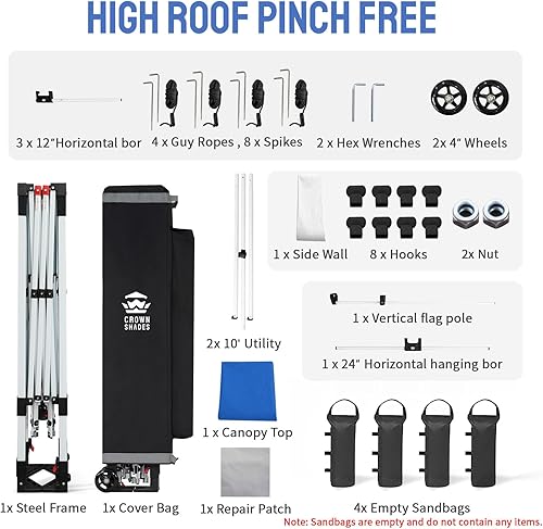 Miniatura 7 de CROWN SHADES Tienda de campaña desplegable de 10 x 10 con 1 kit comercial, tienda comercial instantánea con bloqueo central patentado, tela