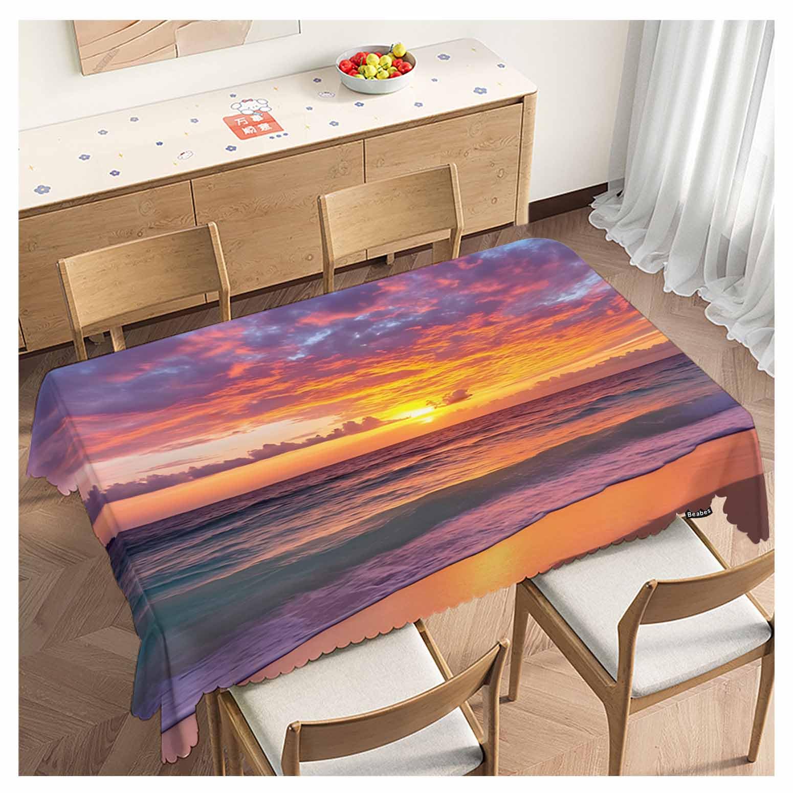 Nappe anti-taches coucher de soleil sur l'ocean housse de table elegante pour restaurant