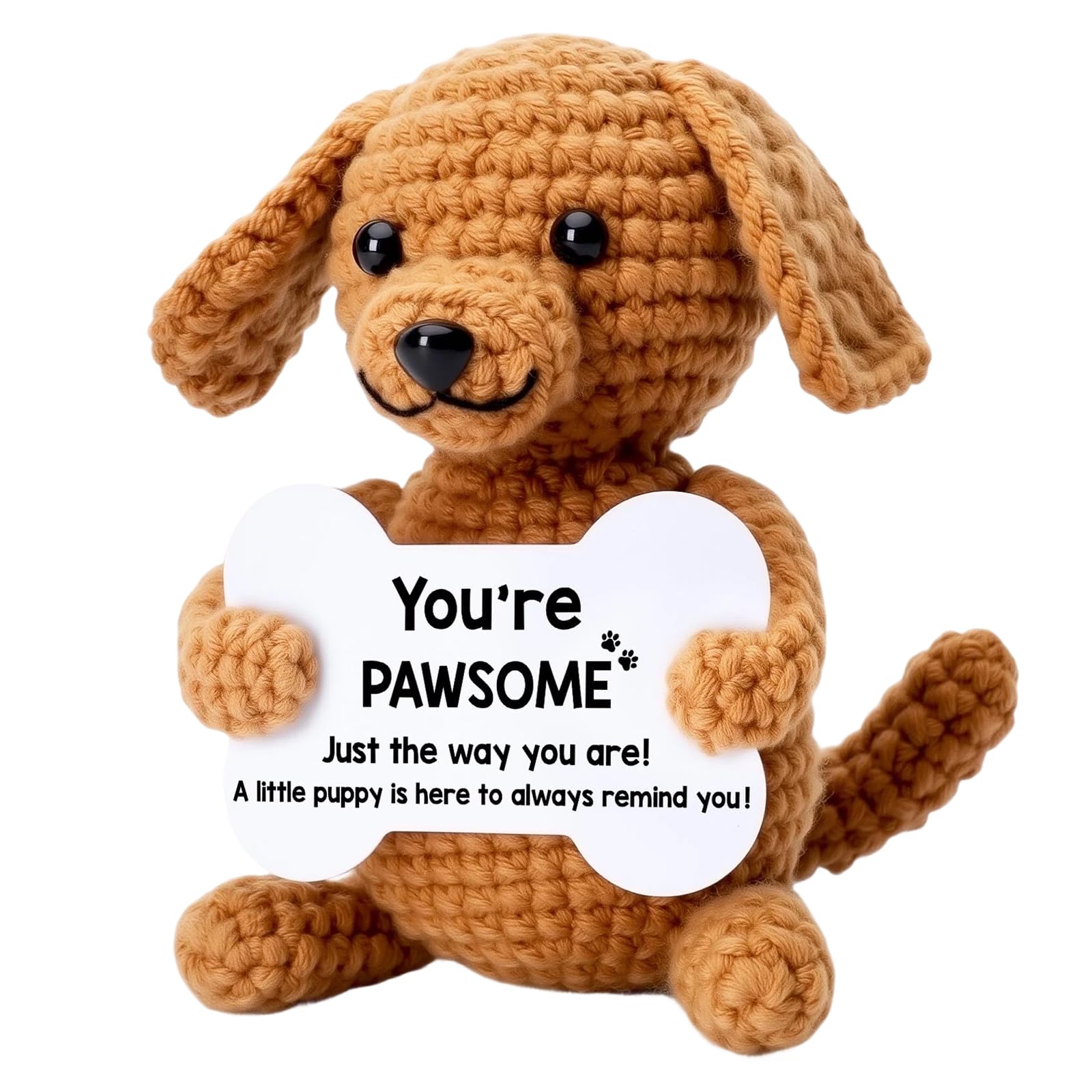 Qubitly Positive Crochet Teckel, Brown Handmade Weiner Dog, Yarn & Cotton Stuffed Animal, Positive Crochet Animals