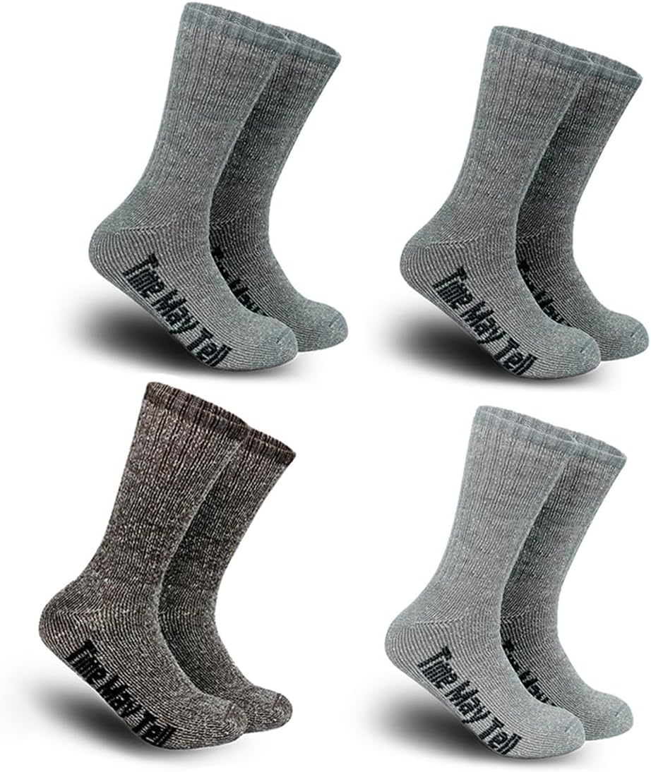 Time May Tell Mens Merino Wool Hiking Cushion Socks Thermal Warm Crew Winter Boot Socks Pack (2/4 Pair,6-13 Size)