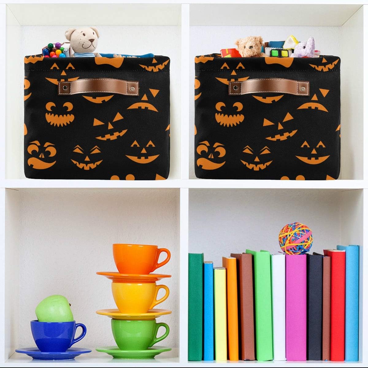 Halloween Basket Cute Halloween Baskets with Handles Collapsible Organizer Box Shelf Storage Baskets for Holiday Home Decor 2PCS
