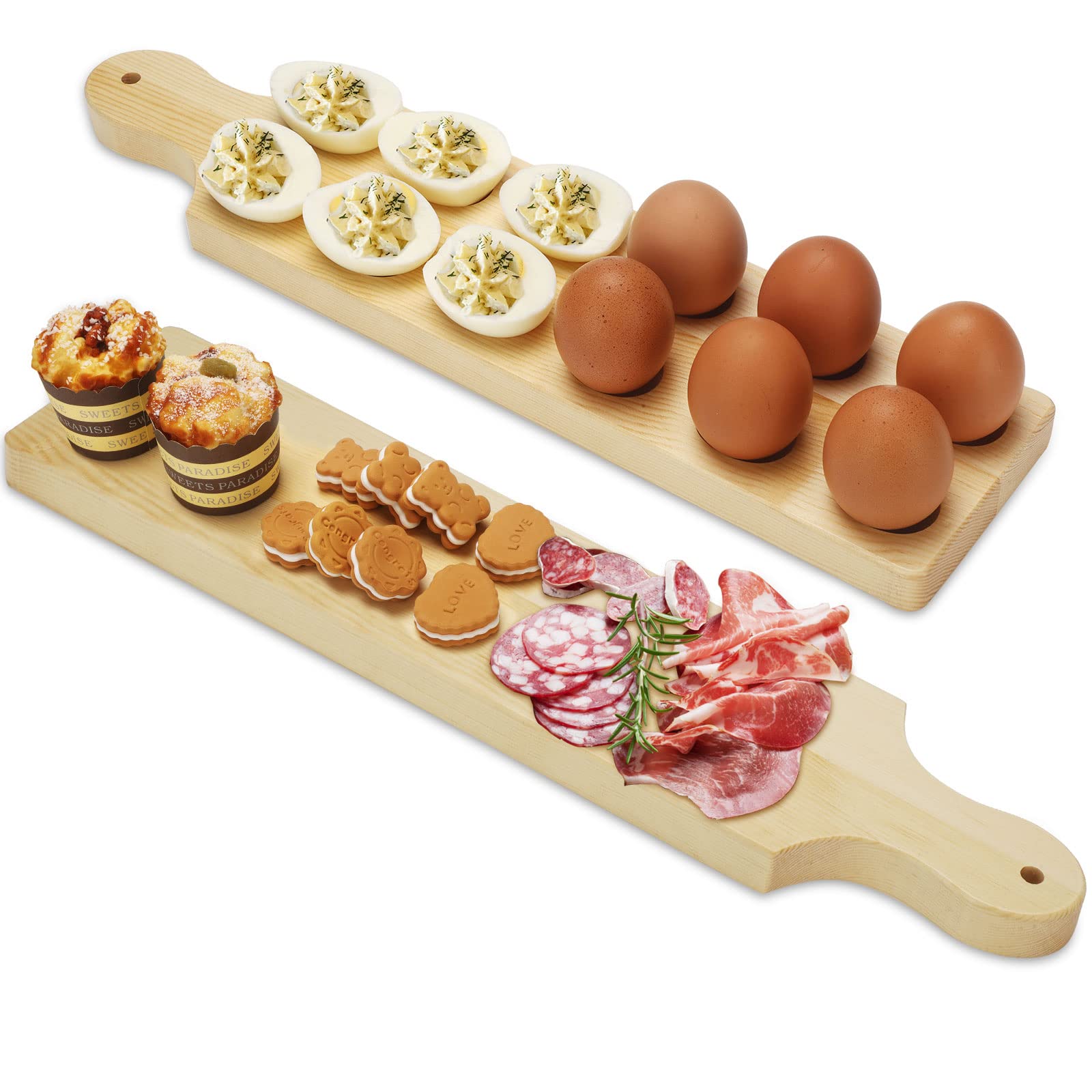 CHENGU Reversible Wood ed Egg Tray Food Serving Platter 12 Holes ed Egg Plate Rustic Wooden Egg Tray Holder Kitchen Refrigerator Wood Egg Holders Countertop for ed Egg Charcuterie Board Cheese