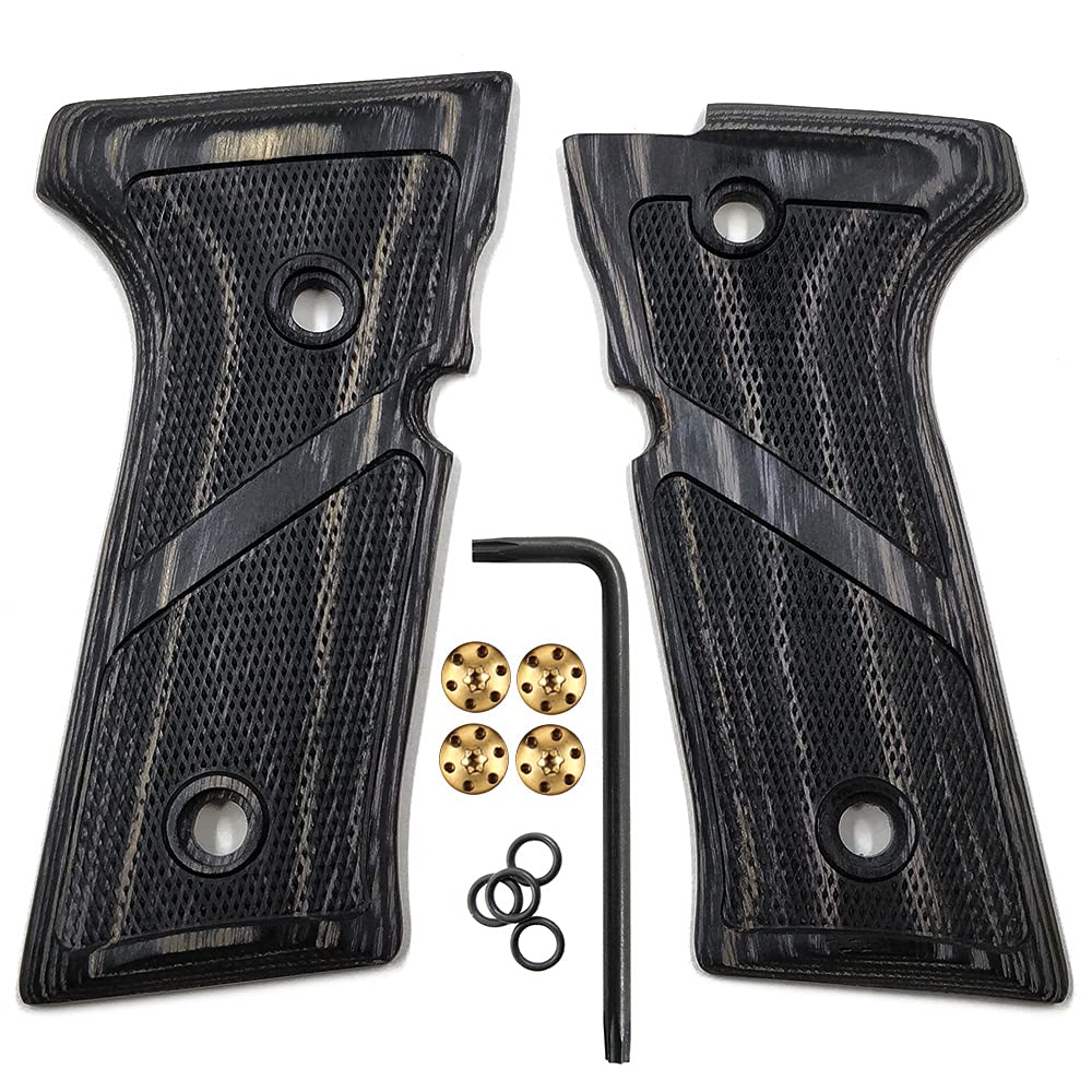 Cool Hand Wood Grips for Beretta Vertec, M9A3, 92X Centurion, Custom Gold Screws Included, Checker Diamond Cut Texture, Brown/Gun Powder Dark Grey