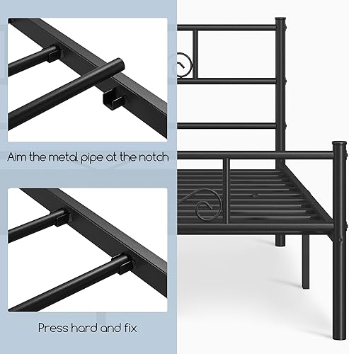 Miniatura 7 de Yaheetech - Base de cama, plataforma clásica de metal con cabecera y estribo - base de colchón con diseño floral para adultos, niñas, niños - Negro