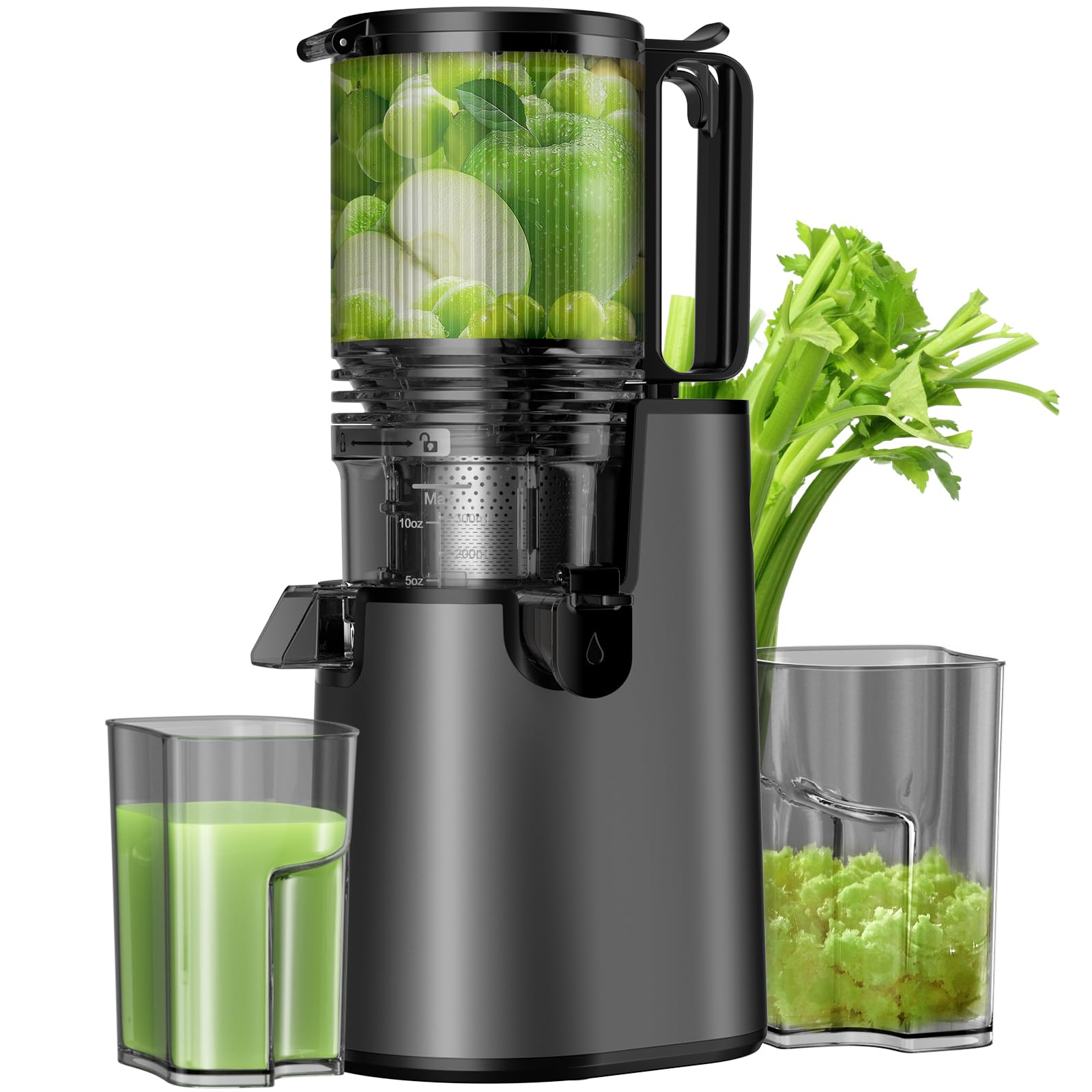 Cold Press Juicer, Masticating Juicer with 5.4" Wide Feed Chute, 350w Slow Juicer Machines Fit Whole Vegetables and Fruits with High Juice Yield, Easy to Clean (Black)