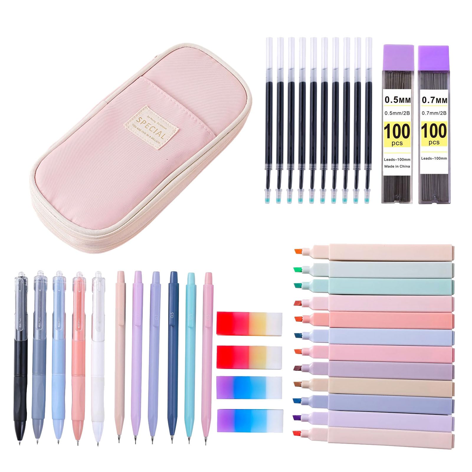 Ensemble cadeau fournitures scolaires papeterie trousse surligneurs stylo gel bureau pour étudiants et artistes cadeau avec trousse à crayons stylo gel pour étudiants