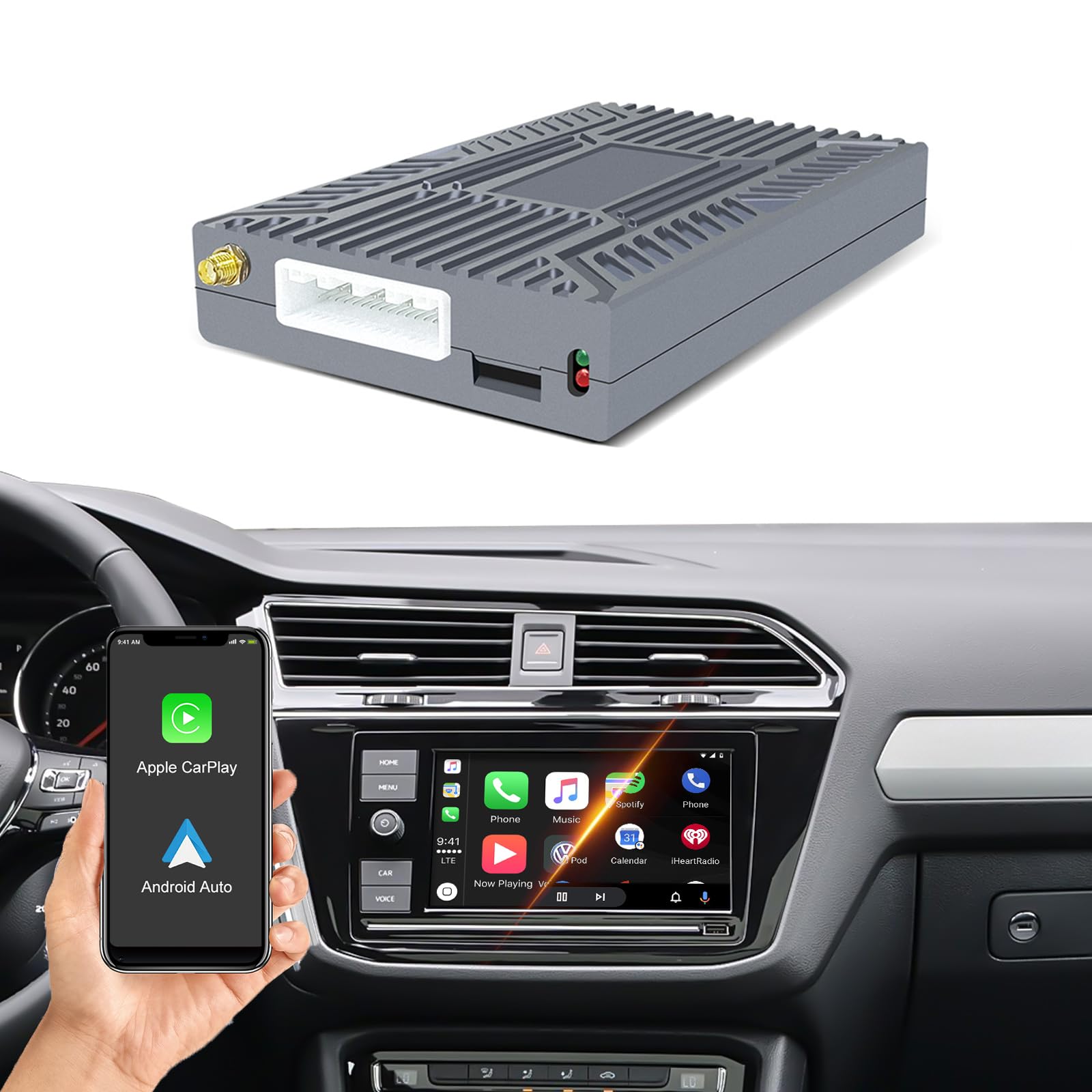 Decoder Box CarPlay per VW Seat Skoda MIB2 con Android Auto e Navigazione | Compatibile con Tiguan Lamando Magotan Teramont Phideon controllo sterzo Bluetooth GPS e sistema originale senza perdita