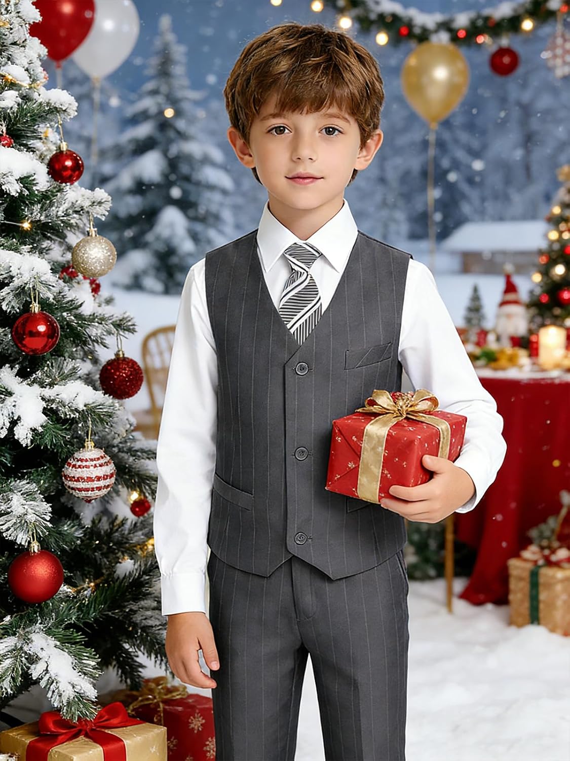 Boy Suits Stripe Tuxedo Suit Set Complete Outfit Formal Wedding Party Wear Ring Bearer Outfit