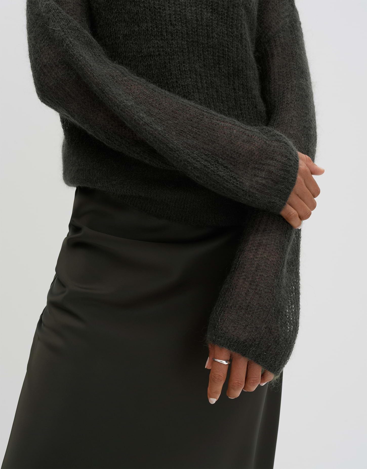 someday Damen Pullover | Statement Stricker aus Mohair Woll Mix Loose Fit Midnight Olive, 38
