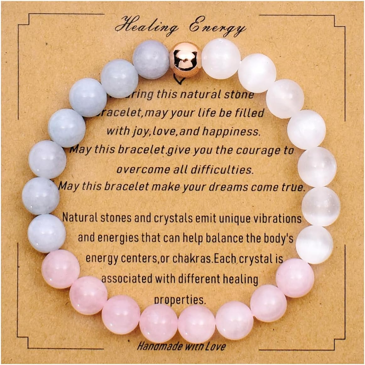Strong Healing Crystal Bracelet 8MM Genuine Stone Bracelet Lucky Beaded Bracelet Chakra Bracelet 6.5 inch Positive Energy Inspirational Gifts for Women Mom