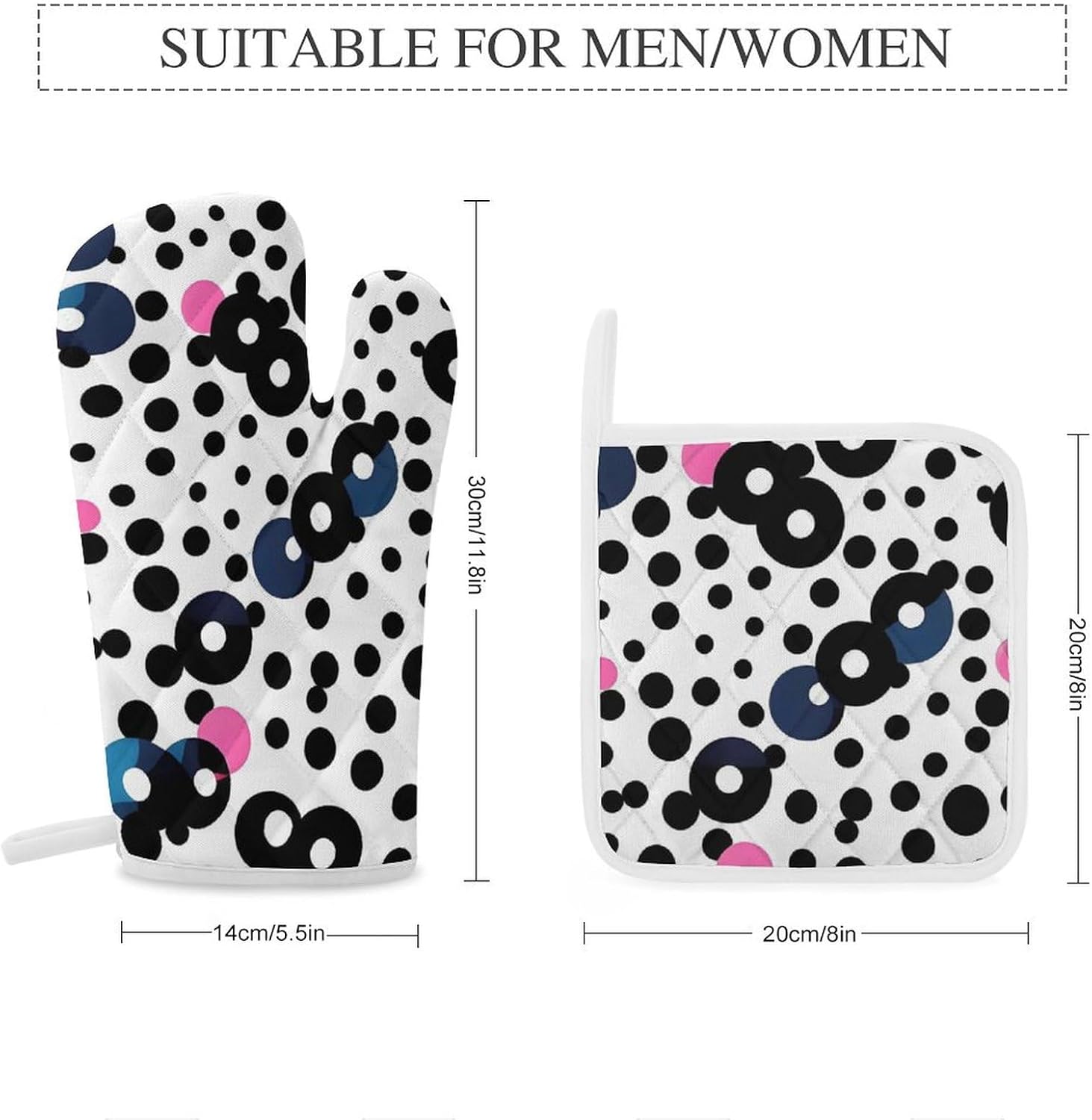 Oven Mitts Pot Holders Kitchen White Polka Dot Heat Resistant Oven Glove for Baking and Cooking
