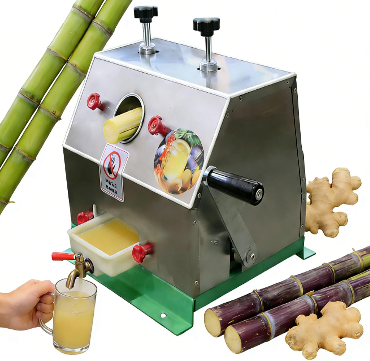Manual Sugarcane Juicer Machine   High-Yield Sugar Cane Squeezer - Commercial Sugarcane Press Extractor, Hand-Crank For Whole Unpeeled Cane,Ginger,Fruits & Vegetables