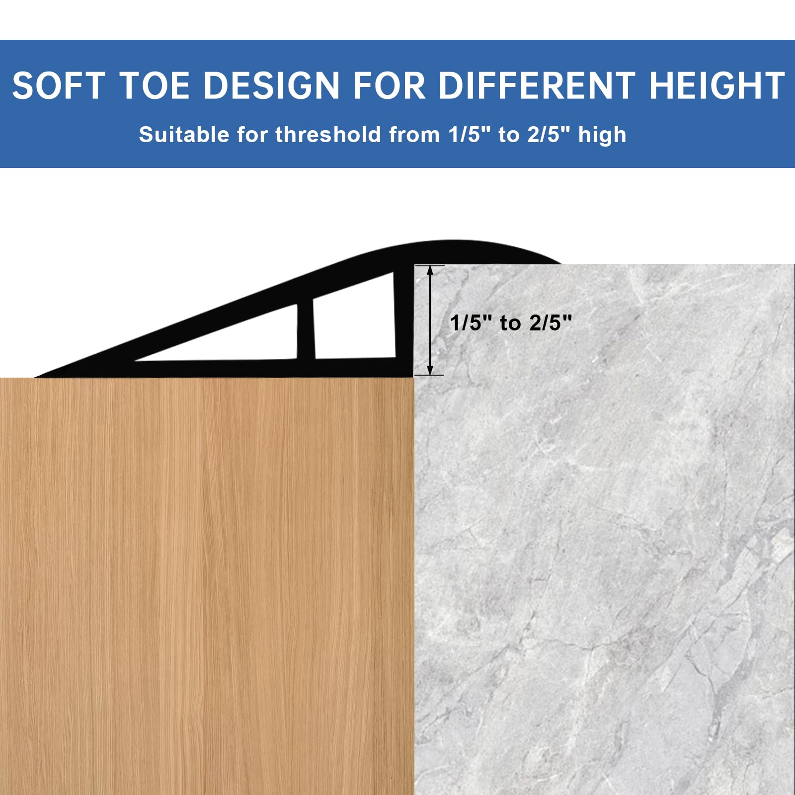 Tira de transición de suelo de vinilo para umbral de puerta de suelo, tira de transición autoadhesiva para borde de puerta laminado de 1/5 a 2/5 pulgadas (gris, 3.3 pies)