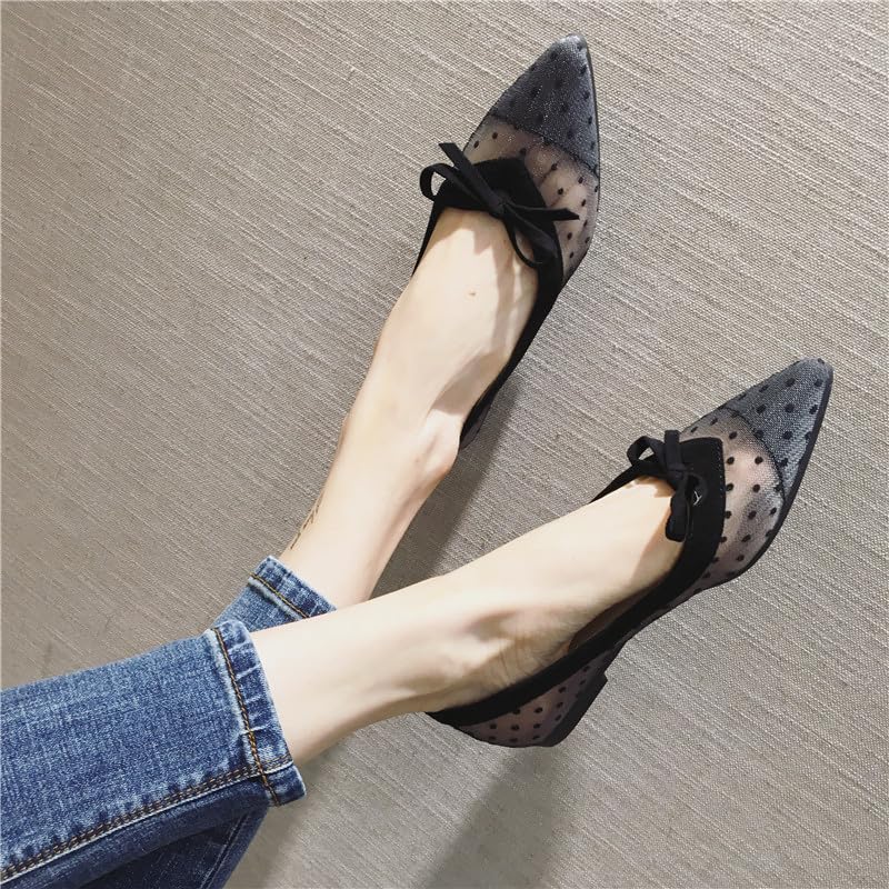 Flats Shoes Women Comfortable Bowknot Lace Breathable Mesh Pointy Toe Ballet Flats for Women2
