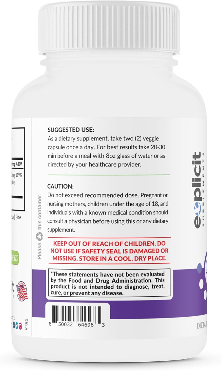 Quad Magnesium Complex Supplement - 500mg of Magnesium Glycinate, Malate, Oxide & Citrate for Support of Muscles, Sleep, Energy & Relaxation - High Absorption with Aquamin - 60 Capsules