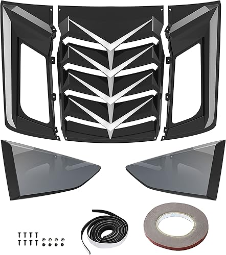 Miniatura 2 de KEWISAUTO Rejillas de ventana trasera y lateral para Camaro 16-22, color negro brillante, cubierta para parasol estilo GT Lambo para Chevrolet Chevy