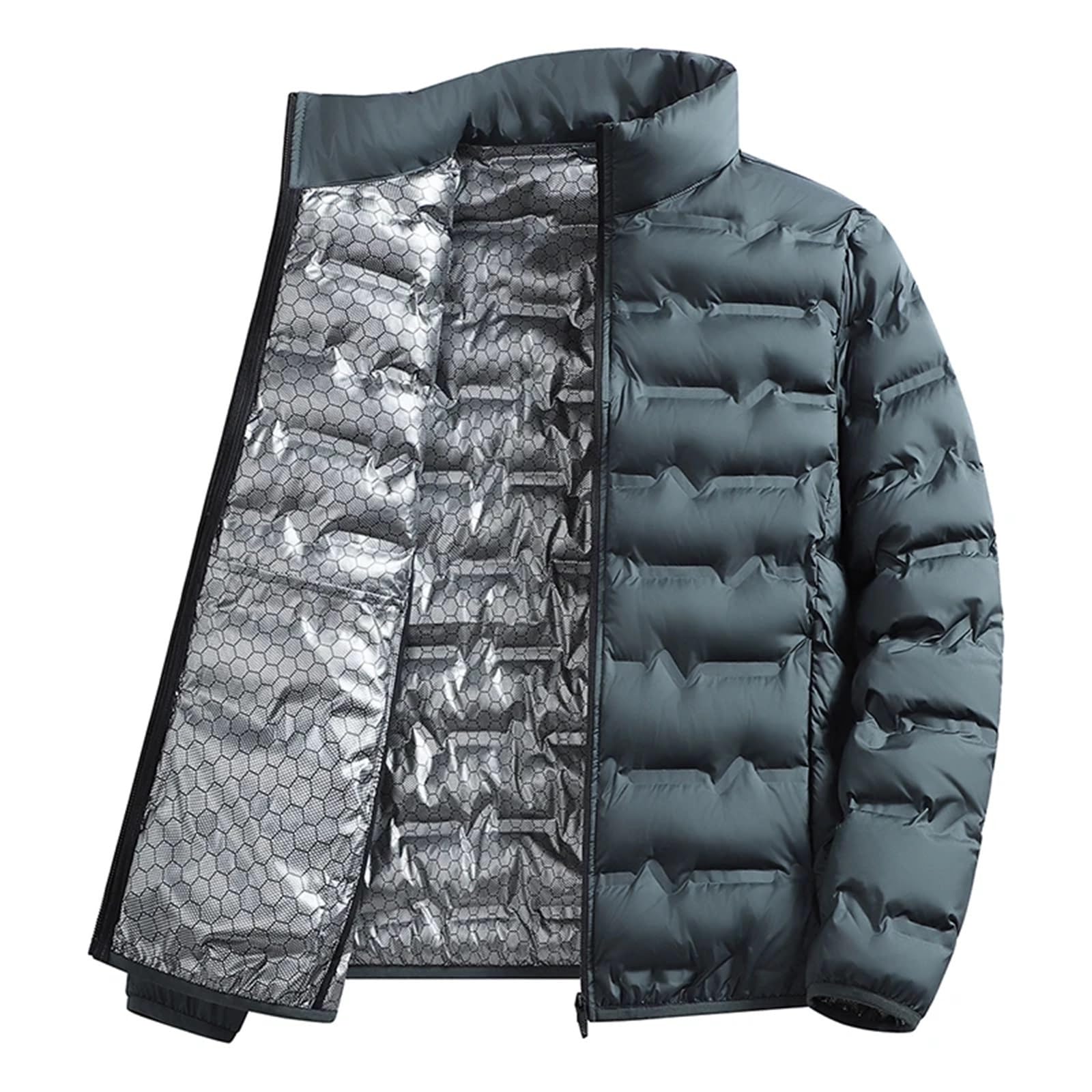 Giacca invernale da uomo calda, trekking, casual, antivento, esterno, tinta unita, spessa, con collo alto per Uomo