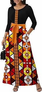 FANDEE Long Dress for Women Casual African Print Empire Waist Maxi Dresses for Wedding Guest, Church, M-3XL