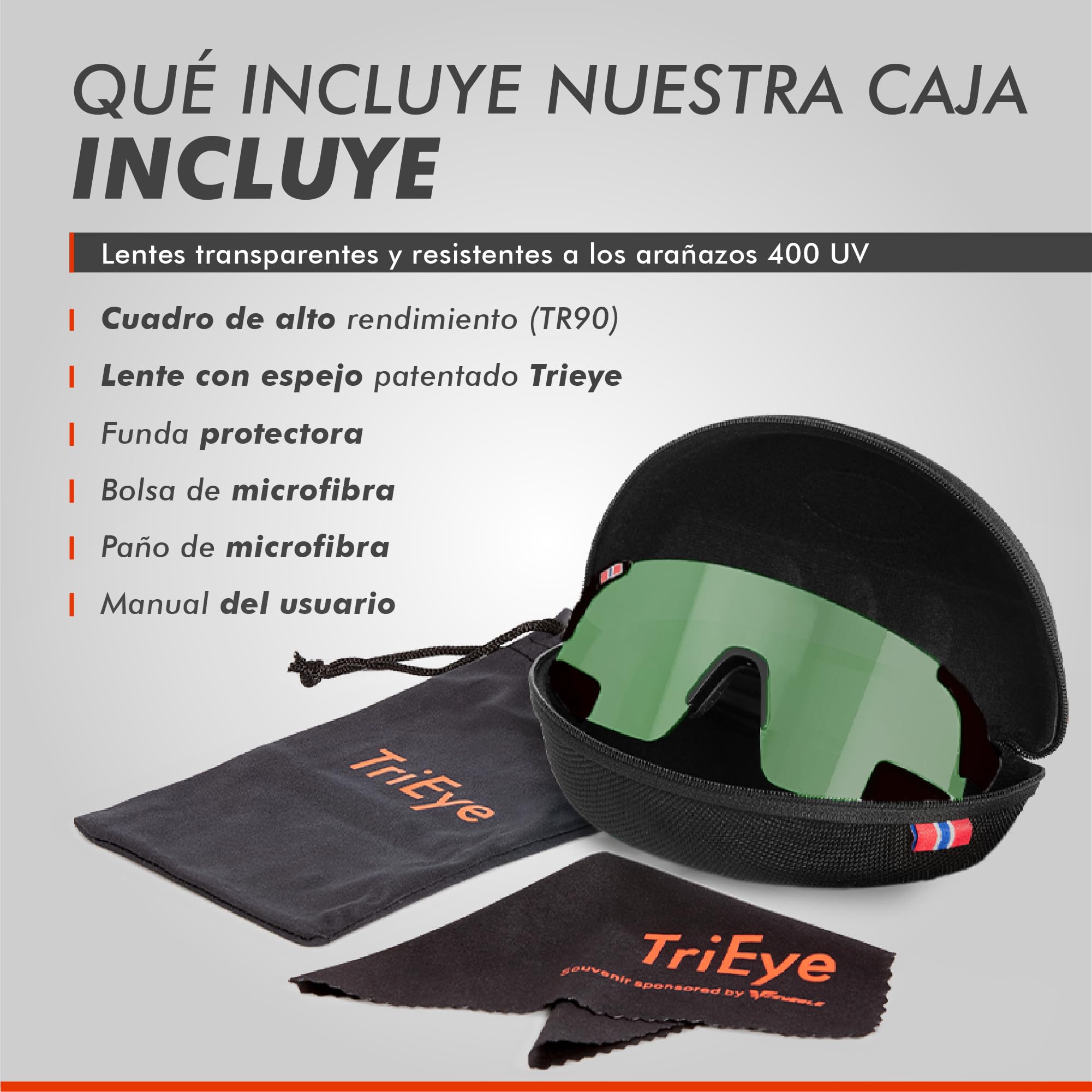 TriEye View Sport Gafas de sol polarizadas hombre mujer – Gafas de ciclismo con espejo retrovisor integrado, montura ligera TR90, protección UV400