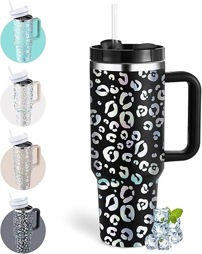 PIMDIR Vaso de San Valentín de 40 onzas con asa y pajilla, regalos únicos para amantes para mujeres, taza de café con diseño de labios sexy de acero