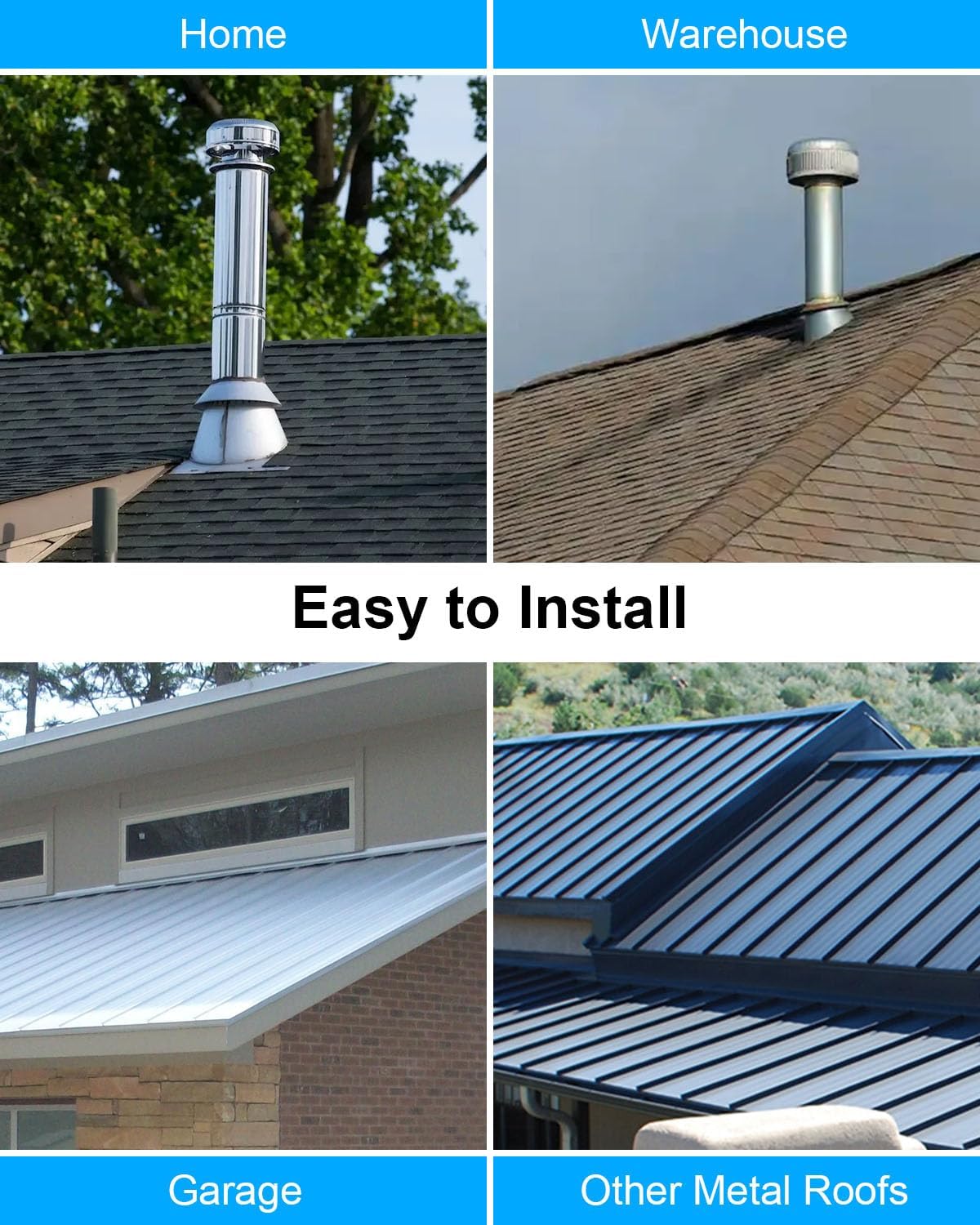 Snow Splitter for Chimneys, Universal 6" & 8" Wood Stove Pipe Snow Guard, Heavy-Duty 201 Stainless Steel Roof Protection Device for Metal Roofs, Prevent Ice Dams, Snow Slides & Chimney Damage