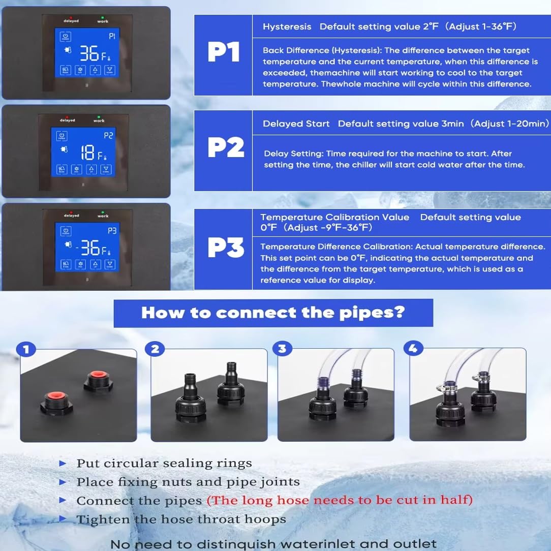 Enfriador de acuario para peceras, enfriador de agua con pantalla y control remoto, compresor de refrigeración de diseño silencioso para sistemas hidropónicos y de agua dulce/agua salada