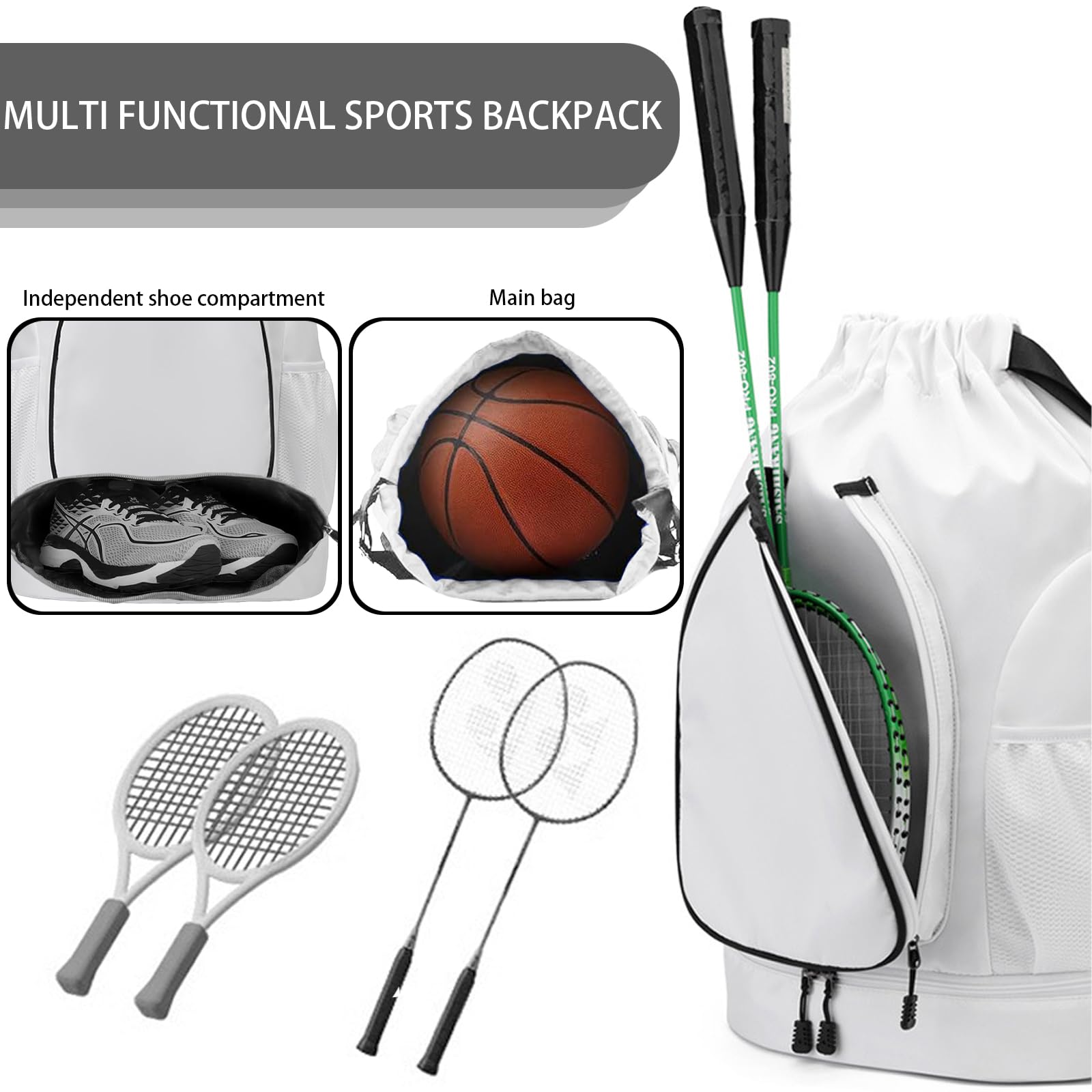 LUKIUP Sacca sportiva con coulisse, impermeabile, con scomparto inferiore, tasca esterna, borsa da palestra per sport, viaggi e città, per uomo e donna