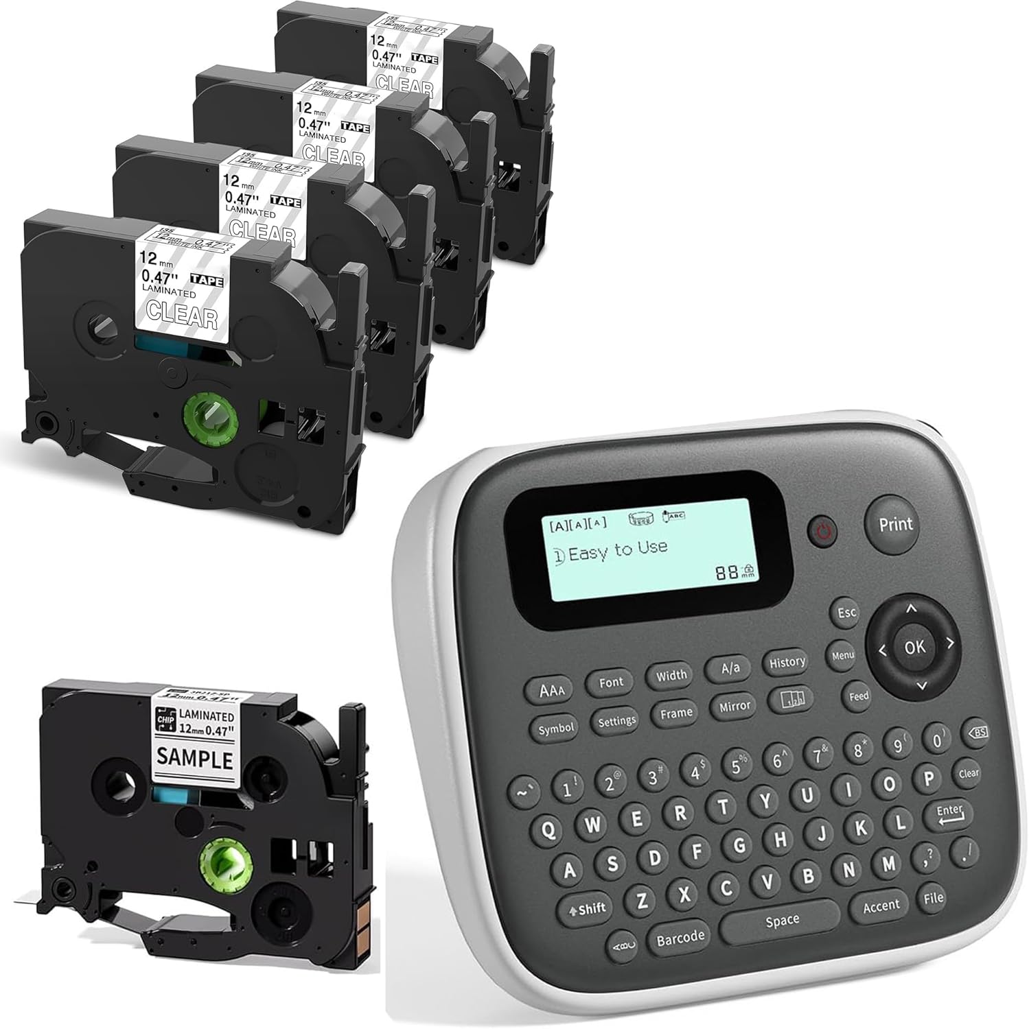 D210S Label Maker Machine with 5PK Tapes, Portable Label Maker with Keyboard, Powered by Type-C, Easy Labeler Machine for School Supplies Office Organization