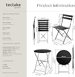 tectake® Bistro Set with 1 Garden Table & 2 Chairs, Foldable Design with Stylish Slats, Steel Frame, Floor-Protective & Non-Slip Feet, No Assembly - Garden Furniture for Patio & Balcony - Black - 6