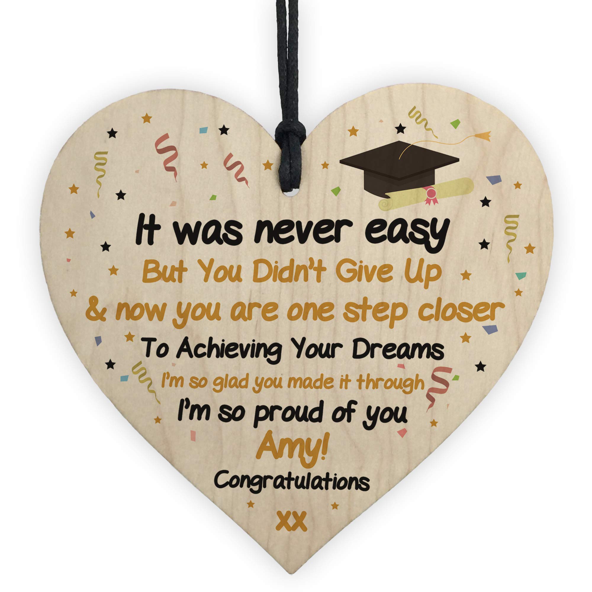 Red Ocean Graduation Gifts PERSONALISED Congratulations Present Wooden Heart Plaque Leaving University Gift