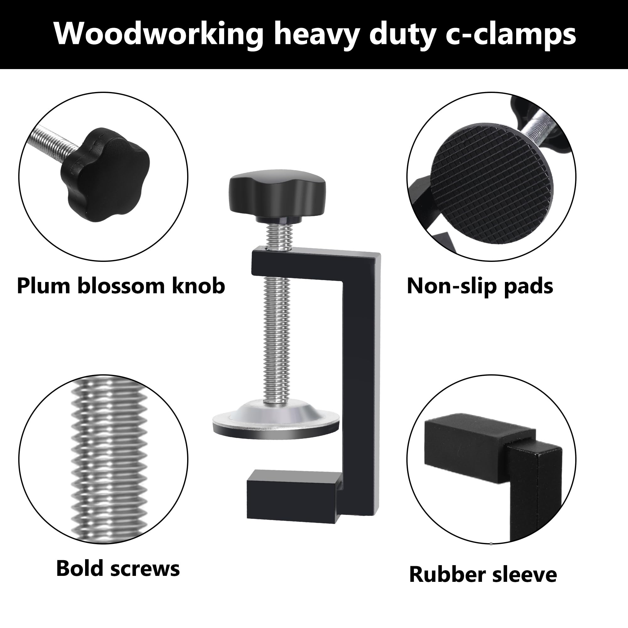 4 Pcs G Clamps for Woodwork Adjustable C Wood Clamps, Heavy Duty Universal WoodClamps - Image 3