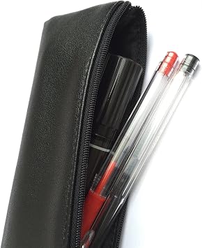 XYBAGS Mini Pencil Case Small Pen Bag with Zipper, PU Leather Makeup Pouch Makeup Case Cosmetic Pouch (Black)