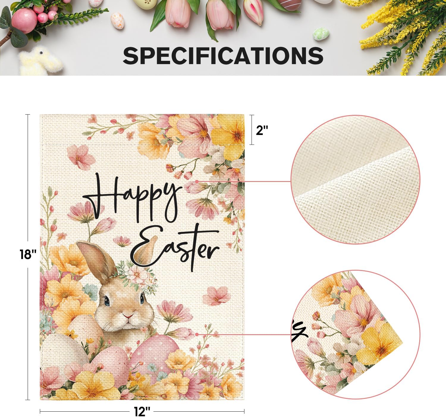 AVOIN colorlife Floral Happy Easter Garden Flag 12x18 Inch Double Sided Outside, Bunny Rabbit Eggs and Flowers Yard Outdoor Flag - Image 5