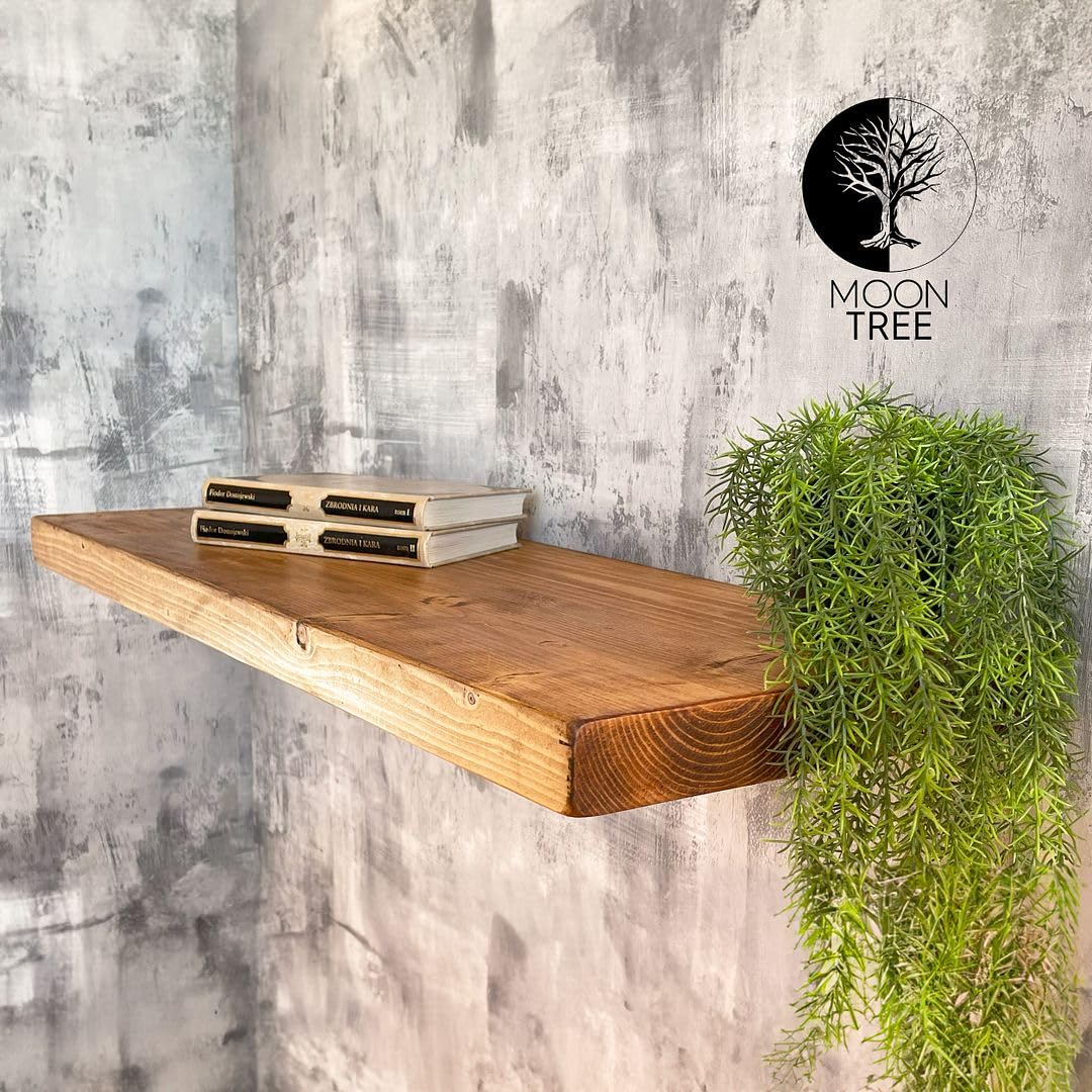 MoonTree Rustikales schwebendes Regal, 60 cm x 30 cm x 3.8 cm, dunkle Eichenoptik
