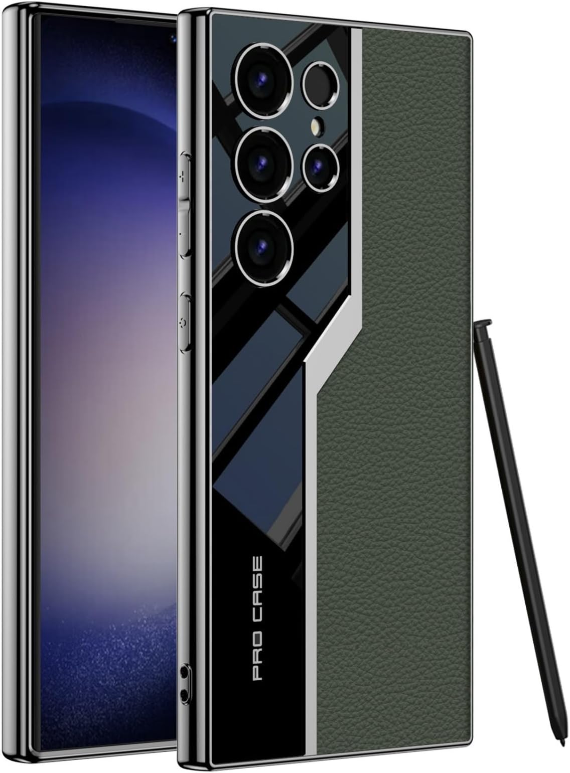 for Samsung Galaxy S24/S24 Plus/S24 Ultra Phone case, Electroplating Veneer, Heavy Duty Dropproof，Supercar Lens All-Inclusive Protective case(no Pen) (Green,S24)